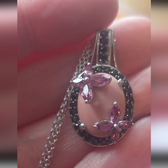 Pink opal and amethyst or rhodolite accent 925 pendant - Picture 6 of 12